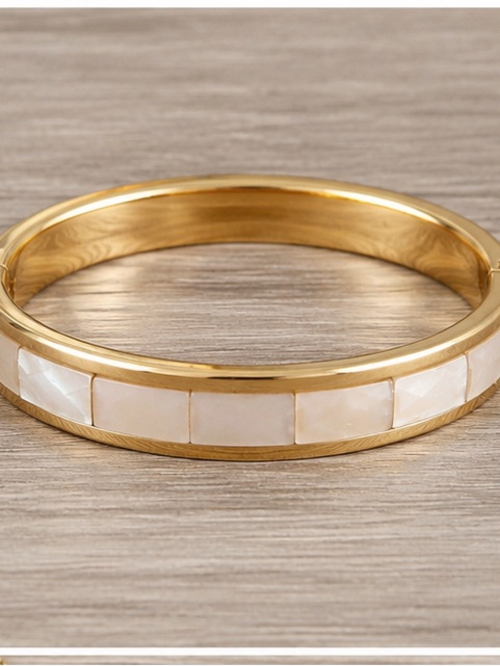 Michael Kors Gold-Tone Mother-of-Pearl Inlay Hinged Bangle